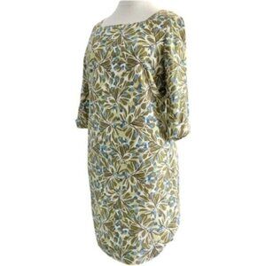 J.Jill 3/4 Cuffed Sleeve Square Neck Great Leaf Pattern Shift Dress Size 4